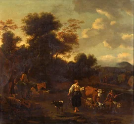 Paysage avec figures et animaux